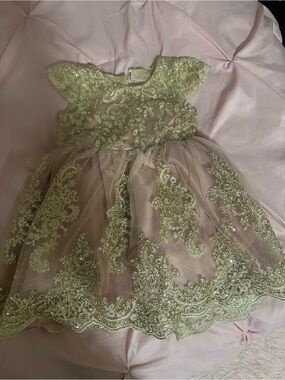 Amazon Girls' Gold Lace Tulle Party Dress